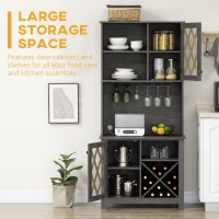 HOMCOM 72" Kitchen Pantry, Buffet with Hutch, Cupboard for Microwave, 2 Door Cabinets, Wine Glasses Rack, Wine Rack, Dark Grey(m-4)
