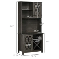 HOMCOM 72" Kitchen Pantry, Buffet with Hutch, Cupboard for Microwave, 2 Door Cabinets, Wine Glasses Rack, Wine Rack, Dark Grey(m-3)