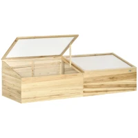 Outsunny Wooden Cold Frame with Openable Roof, Portable Mini Greenhouse for Indoor, Outdoor, Flowers, Vegetables, Plants, 66.9"x19.7"x17.7", Natural(m-2)
