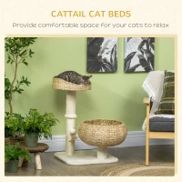 PawHut 28" Elevated Cat Bed with Sisal Scratching Post for Indoor Kitties, Modern Cat Tree with Cute Basket Design, Small Cat Tree with Fun Ball Toy(m-4)