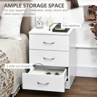 HOMCOM Bedside Table with 3 Drawers, Modern Wood Nightstand, Side Table with Anti-tipping Design for Bedroom, Set of 2, White(m-4)