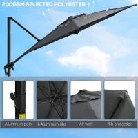 Outsunny 10ft Offset Patio Umbrella with Base, Hanging Aluminum and Steel Cantilever Umbrella with 360° Rotation, Easy Tilt, 8 Ribs, Crank, Cross Base for Poolside, Garden, Gray(m-7)