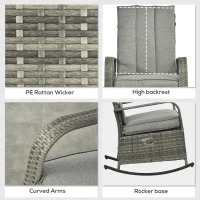 Outsunny Outdoor Wicker Rocking Chair with Cushion, Patio PE Rattan Recliner Chair with Adjustable Footrest, Armrests, Mixed Grey(m-7)