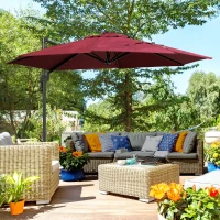 Outsunny 10ft Offset Patio Umbrella with Base, Hanging Aluminum and Steel Cantilever Umbrella with 360° Rotation, Easy Tilt, 8 Ribs, Crank, Cross Base for Poolside, Garden, Red(m-2)