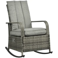 Outsunny Outdoor Wicker Rocking Chair with Cushion, Patio PE Rattan Recliner Chair with Adjustable Footrest, Armrests, Mixed Grey(m-2)