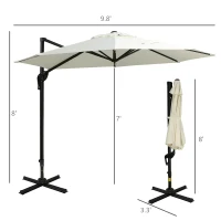 Outsunny 10ft Offset Patio Umbrella with Base, Hanging Aluminum and Steel Cantilever Umbrella with 360° Rotation, Easy Tilt, 8 Ribs, Crank, Cross Base for Poolside, Garden, Cream(m-3)