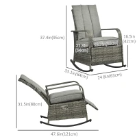 Outsunny Outdoor Wicker Rocking Chair with Cushion, Patio PE Rattan Recliner Chair with Adjustable Footrest, Armrests, Mixed Grey(m-3)