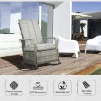 Outsunny Outdoor Wicker Rocking Chair with Cushion, Patio PE Rattan Recliner Chair with Adjustable Footrest, Armrests, Mixed Grey(m-4)