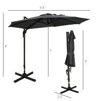 Outsunny 10ft Offset Patio Umbrella with Base, Hanging Aluminum and Steel Cantilever Umbrella with 360° Rotation, Easy Tilt, 8 Ribs, Crank, Cross Base for Poolside, Garden, Gray(m-3)