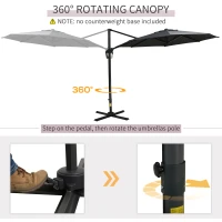 Outsunny 10ft Offset Patio Umbrella with Base, Hanging Aluminum and Steel Cantilever Umbrella with 360° Rotation, Easy Tilt, 8 Ribs, Crank, Cross Base for Poolside, Garden, Gray(m-4)