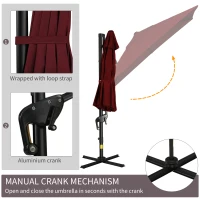 Outsunny 10ft Offset Patio Umbrella with Base, Hanging Aluminum and Steel Cantilever Umbrella with 360° Rotation, Easy Tilt, 8 Ribs, Crank, Cross Base for Poolside, Garden, Red(m-6)