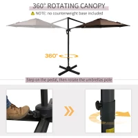 Outsunny 10ft Offset Patio Umbrella with Base, Hanging Aluminum and Steel Cantilever Umbrella with 360° Rotation, Easy Tilt, 8 Ribs, Crank, Cross Base for Poolside, Garden, Coffee(m-4)