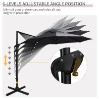 Outsunny 10ft Offset Patio Umbrella with Base, Hanging Aluminum and Steel Cantilever Umbrella with 360° Rotation, Easy Tilt, 8 Ribs, Crank, Cross Base for Poolside, Garden, Gray(m-5)