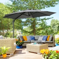 Outsunny 10ft Offset Patio Umbrella with Base, Hanging Aluminum and Steel Cantilever Umbrella with 360° Rotation, Easy Tilt, 8 Ribs, Crank, Cross Base for Poolside, Garden, Gray(m-2)