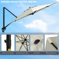 Outsunny 10ft Offset Patio Umbrella with Base, Hanging Aluminum and Steel Cantilever Umbrella with 360° Rotation, Easy Tilt, 8 Ribs, Crank, Cross Base for Poolside, Garden, Cream(m-7)