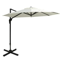 Outsunny 10ft Offset Patio Umbrella with Base, Hanging Aluminum and Steel Cantilever Umbrella with 360° Rotation, Easy Tilt, 8 Ribs, Crank, Cross Base for Poolside, Garden, Cream(m-1)