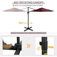 Outsunny 10ft Offset Patio Umbrella with Base, Hanging Aluminum and Steel Cantilever Umbrella with 360° Rotation, Easy Tilt, 8 Ribs, Crank, Cross Base for Poolside, Garden, Red(m-4)
