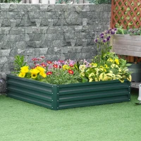 Outsunny 4' x 4' x 1' Raised Garden Bed Galvanized Steel Planter Box for Vegetables, Flowers, Herbs, Green(m-1)