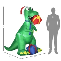 HOMCOM 6ft Christmas Inflatables Outdoor Decorationss Decorations Dinosaur with Christmas Hat and Gift Boxes, Blow-Up LED Yard Christmas Decor for Lawn Garden Party(m-3)