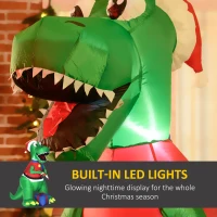 HOMCOM 6ft Christmas Inflatables Outdoor Decorationss Decorations Dinosaur with Christmas Hat, Blow-Up LED Yard Christmas Decor for Lawn Garden Party(m-4)