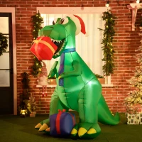 HOMCOM 6ft Christmas Inflatables Outdoor Decorationss Decorations Dinosaur with Christmas Hat and Gift Boxes, Blow-Up LED Yard Christmas Decor for Lawn Garden Party(m-2)