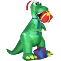 HOMCOM 6ft Christmas Inflatables Outdoor Decorationss Decorations Dinosaur with Christmas Hat and Gift Boxes, Blow-Up LED Yard Christmas Decor for Lawn Garden Party(m-1)