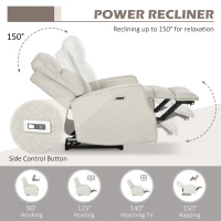 HOMCOM Electric Power Recliner, Wall Hugger Armchair with USB Charging Station, Sofa Recliner with Linen Upholstered Seat and Retractable Footrest, Cream White(m-4)