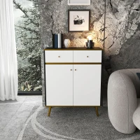 HOMCOM Accent Cabinet, Modern Buffet Sideboard with High Gloss Doors, Drawers and Pine Wood Legs for Living Room, White(m-7)