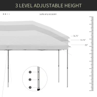 Outsunny 10' x 19' Pop Up Canopy with Easy Up Steel Frame, 3-Level Adjustable Height and Carrying Bag, Sun Shade Event Party Tent for Patio, Backyard, Garden, Off-White(m-5)