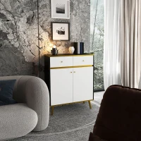 HOMCOM Accent Cabinet, Modern Buffet Sideboard with High Gloss Doors, Drawers and Pine Wood Legs for Living Room, White(m-1)