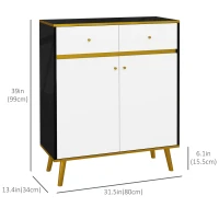 HOMCOM Accent Cabinet, Modern Buffet Sideboard with High Gloss Doors, Drawers and Pine Wood Legs for Living Room, White(m-3)