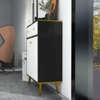 HOMCOM Accent Cabinet, Modern Buffet Sideboard with High Gloss Doors, Drawers and Pine Wood Legs for Living Room, White(m-9)