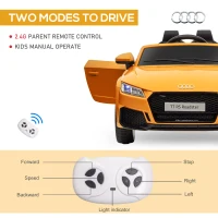 Aosom 6V Kids Electric Ride On Car, Licensed Audi TT RS with Suspension System and Remote Control, Horn, 5 Songs, Lights, MP3 Player - Yellow(m-5)