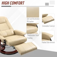 HOMCOM Faux Leather Manual Recliner, Adjustable Swivel Lounge Chair with Footrest, Armrest and Wrapped Wood Base for Living Room, Cream White(m-6)