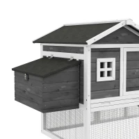 PawHut 69" Chicken Coop Wooden Backyard Poultry Hen Cage, Rabbit Hutch Pen, with Run w/ Nesting Box, Removable Tray for Easy Cleaning, Asphalt Roof, and Safe Lockable Door(m-9)