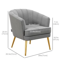 HOMCOM Fabric Armchair, Modern Accent Chair with Gold Metal Legs for Living Room, Bedroom, Home Office, Grey(m-3)