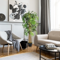 HOMCOM 5FT Artificial Bamboo Tree, Fake Plant with 1095 Leaves, Greenery Plant in Nursery Pot for Indoor, Green