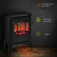 HOMCOM Electric Fireplace Stove, Freestanding Fireplace Heater, 750W/1500W, Black(m-6)