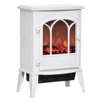 HOMCOM Modern Electric Fireplace, Free Standing Electric Fire with Realistic LED Flame, 750W/1500W, White(m-1)