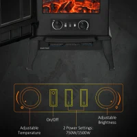 HOMCOM Electric Fireplace Stove, Freestanding Fireplace Heater, 750W/1500W, Black(m-5)