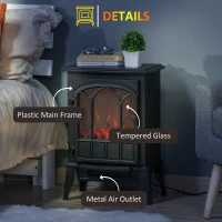 HOMCOM Electric Fireplace Stove, Freestanding Fireplace Heater, 750W/1500W, Black(m-7)