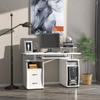 HOMCOM Computer Desk with Keyboard Tray, Home Office Desk with Drawers, CPU Stand, Printer Stand and Open Shelves, Writing Workstation for Study, White