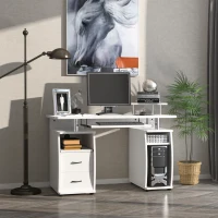 HOMCOM Computer Desk with Keyboard Tray, Home Office Desk with Drawers, CPU Stand, Printer Stand and Open Shelves, Writing Workstation for Study, White(m-1)