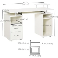 HOMCOM Computer Desk with Keyboard Tray, Home Office Desk with Drawers, CPU Stand, Printer Stand and Open Shelves, Writing Workstation for Study, White(m-3)