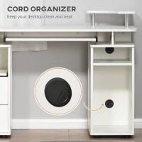HOMCOM Computer Desk with Keyboard Tray, Home Office Desk with Drawers, CPU Stand, Printer Stand and Open Shelves, Writing Workstation for Study, White(m-5)