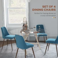 HOMCOM Upholstered Dining Chairs Set of 4, Velvet Accent Chair with Back and Wood-grain Steel Leg for Kitchen, Blue(m-4)