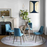 HOMCOM Upholstered Dining Chairs Set of 4, Velvet Accent Chair with Back and Wood-grain Steel Leg for Kitchen, Blue(m-1)
