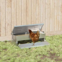 PawHut 10.6lbs Automatic Chicken Feeder Aluminum Poultry Feeders with Lid, Treadle, Rat Proof & No Spill with Weatherproof, Silver(m-1)