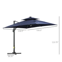 Outsunny 10x10ft Shade Umbrella with Solar LED Cold Lighted & Power Bank with Adjustable Angle for Backyard, Dark Blue(m-3)