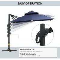 Outsunny 10x10ft Shade Umbrella with Solar LED Cold Lighted & Power Bank with Adjustable Angle for Backyard, Dark Blue(m-7)